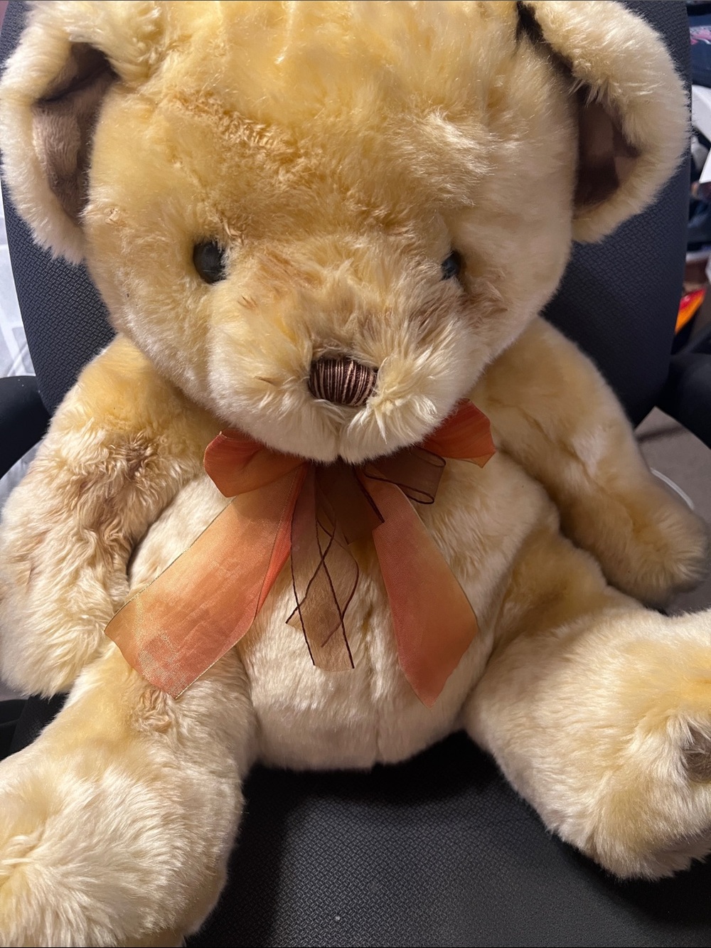 3 FT Plush Tan Teddy Bear with Orange Bow - Classic Cuddly Toy